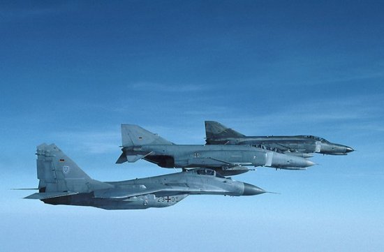 Pair of F-4s and a MiG-29 of the Luftwaffe