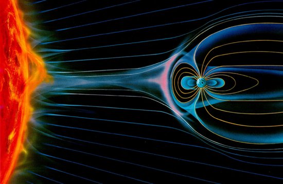 Earth's magnetic field deflecting the solar wind