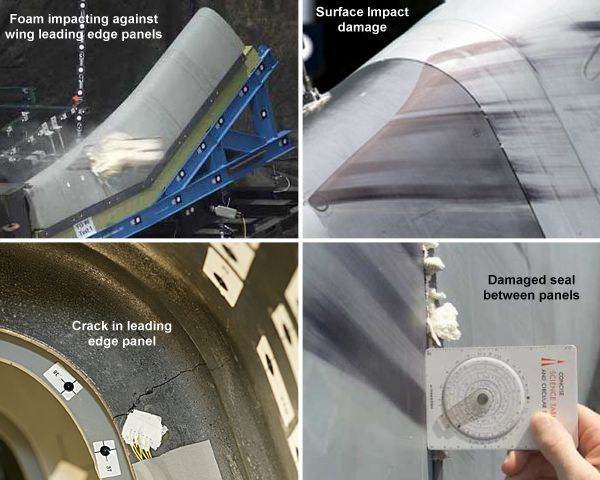 Damage done to wing RCC panels during foam impact tests