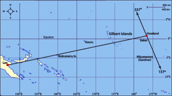 Expected flight path to Howland Island