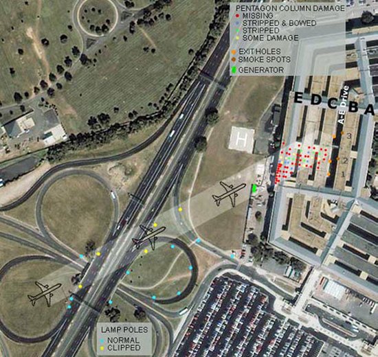 Probable path of Flight 77 as it approached the Pentagon