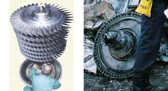 Comparison of intermediate pressure compressor stages on the RB211 to the wreckage