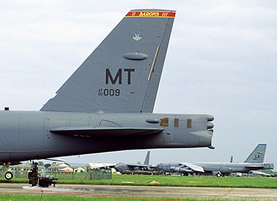 B-52 ordered in 1960 and stationed at Minot AFB with another from Barksdale AFB in the background