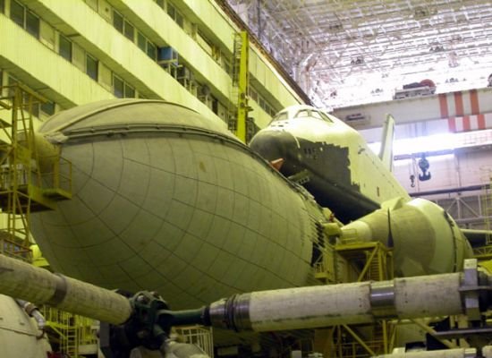 Buran in storage at Baikonur in April 2002