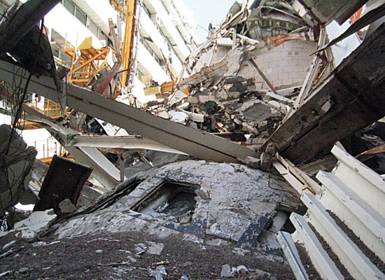 Crushed wreckage of Buran seen from overhead