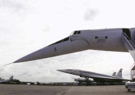 Closeup of the Tu-144 nose swiveled downward