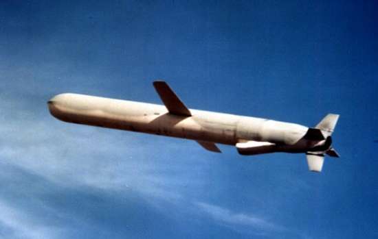 Tomahawk cruise missile with wings deployed