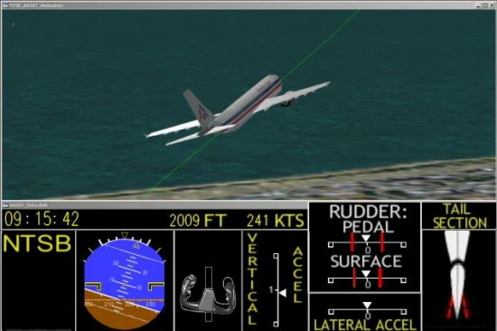 Animation image created using FDR data from American Airlines 587 that crashed in 2001