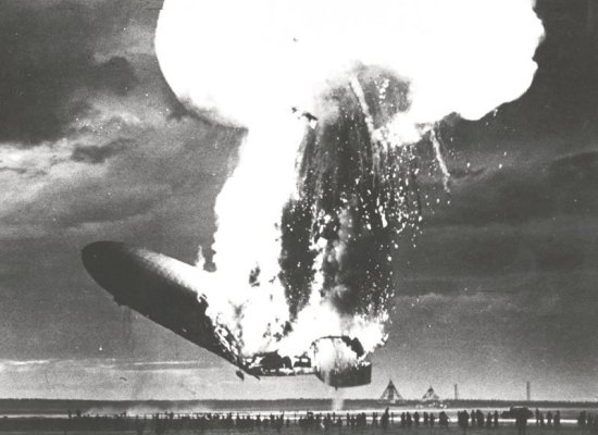 Great mushroom cloud rising from the collapsing Hindenburg
