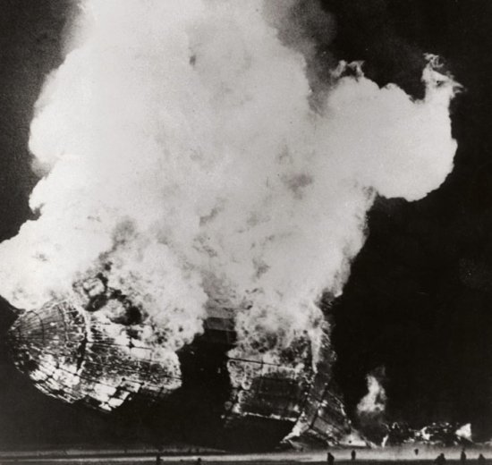Hindenburg's nose falling to the ground as it is engulfed in fire