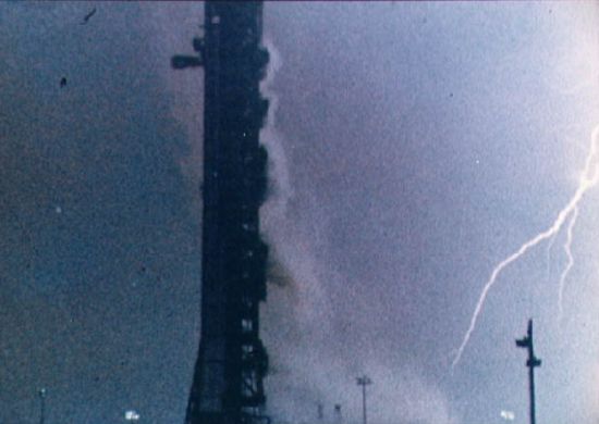 A bolt of lightning that struck Apollo 12 during liftoff